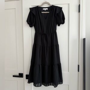 Loft Black tiered textured midi dress size xxsp